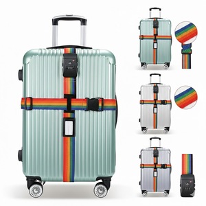 Striped Wear-resistant Polyester Security <b>Lock</b> Luggage Cross Belt Strapping for Travel Luggage Strap with ABS <b>Lock</b> - Product Image 1
