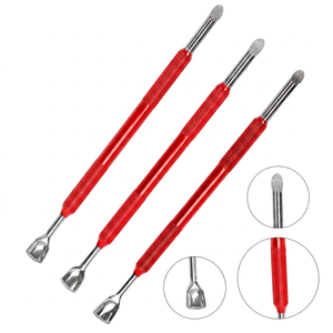 TEEJAY 002 Rouge – Kit d'outils repousse-cuticules double embout en acier inoxydable pour manucure et soin des cuticules – Réutilisable, conception à double tête - Product Image 1