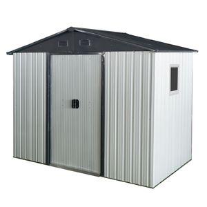 Caseta de Almacenamiento Metálica para Exteriores de 8 pies x 4 pies, Blanca y Negra, con Ventana y Base Metálica, para Patio Trasero y Jardín - Product Image 3