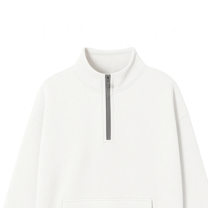 Sudadera de invierno para mujer con cremallera de un cuarto, corte holgado informal, forro polar, media cremallera con bolsillo canguro frontal, 100% algodón - Product Image 4