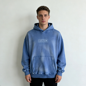 Sudadera con Capucha para Hombre, Estilo Casual, Uso Diario, Color Azul Claro, Tie-Dye, Talla Grande, con Bolsillo, Personalizable, Venta al Por Mayor de Fábrica - Product Image 1