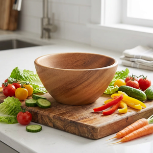 Tazón de madera para servir con acabado natural, hecho a mano, para ensalada de frutas, vajilla retro para cocina, tazón para servir sopa y salsa - Product Image 3