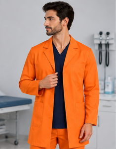 Blouse de laboratoire blanche de haute qualité pour homme, tenue médicale tissée à manches longues, uniforme de médecin à col cranté, respirante en polycoton - Product Image 5