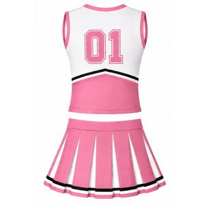 Ensemble d'uniformes de cheerleading rose, haut sans manches à col en V, jupe plissée, tenue d'équipe sportive, performance de danse, entraînement, compétition, personnalisé - Product Image 2