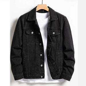 Veste en jean délavé noir pour homme, col rabattu, simple boutonnage, en coton, coupe droite, automne, OEM - Product Image 1