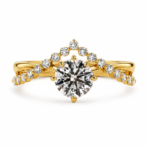 Anillo de Compromiso y Matrimonio de Oro Amarillo de 10K con Diamante Cultivado en Laboratorio de Corte Redondo de 3.28CT, Color E, Claridad VS1, con Banda Trenzada para Mujer - Product Image 1