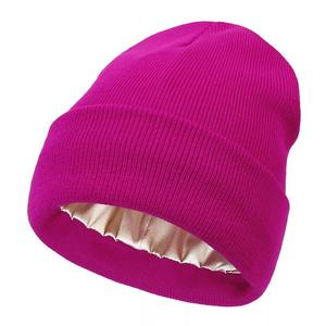 Bonnet en acrylique rose unisexe, couleur unie, décontracté, chaud pour l'hiver, bonnet tricoté, taille adulte 56-58 cm - Product Image 1