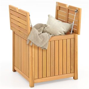 Mesa Auxiliar de Madera Maciza de Acacia 2 en 1 para Exteriores con Orificio para Sombrilla, Mesa Auxiliar con Almacenamiento Perfecto para Patio y Piscina - Product Image 2