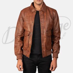 Veste de pilote en cuir véritable pour homme, style aviateur vintage A2, en cuir de vachette vieilli marron, sur mesure - Product Image 5