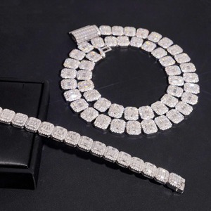 Collar de Cadena con Eslabones Baguette de Perlas de Agua Dulce y Moissanita de Lujo, Chapado en Rodio sobre Plata de Ley, Certificado GRA, Estilo Hip Hop - Product Image 1