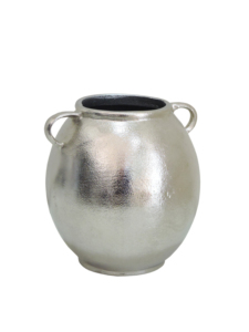 Pot rond en aluminium plaqué or avec poignées, urne décorative texturée métallique, décoration moderne pour la maison, centre de table - Product Image 2