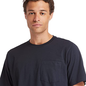 Camiseta de Algodón de Manga Corta Azul Marino para Hombre con Bolsillo en el Pecho, Corte Regular, Estilo Casual, Cuello Redondo, Color Sólido - Product Image 4