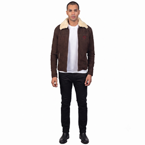 Veste en daim pour homme Hashbloom International Premium, coupe-vent, col en peau de mouton, doublure en fausse fourrure, fermeture éclair personnalisée OEM, hiver - Product Image 1