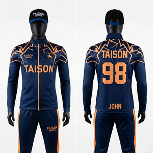 Combinaison d'entraînement de roller pour hommes, polyester interlock premium 300 GSM, panneau bleu marine et orange, logo personnalisé par sublimation, OEM, imperméable - Product Image 1