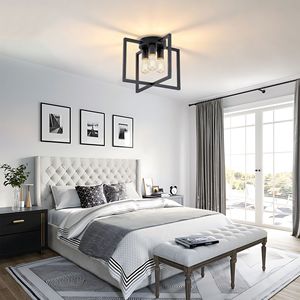 Lampadario a 3 Luci Semi-Incasso Nero con Paralume Geometrico in Metallo, Stile Industriale Rustico, IP54 6000K - Product Image 5