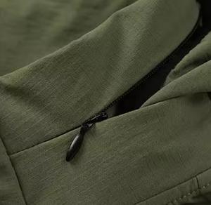 Men's Hooded Windproof <b>Canvas</b> <b>Jacket</b> Front Logo Olive Green Polyester Zipper Closure Sporty Autumn Slim Fit Stand Collar - Product Image 4