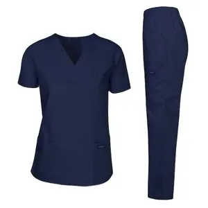 네이비 블루 간호 스크럽 간호사 유니폼 도매 가격 간호 유니폼 OEM 서비스 품질 패브릭 병원 유니폼