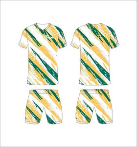 Ensemble de maillots de football personnalisés sublimés Ferocious, vert et jaune rayé, col en V, manches courtes, uniforme respirant, adulte unisexe - Product Image 1