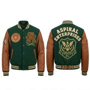 Chaqueta Varsity Unisex para Hombre, Cuerpo de Lana, Mangas de Cuero Marrón, Chaqueta Letterman con Letras Bordadas, Ropa con Logotipo Personalizado - Product Image 1