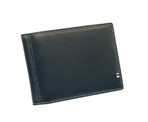 [NOUVELLE SORTIE] Portefeuille fin en cuir souple Castello fait main de qualité supérieure avec protection RFID, pour homme, à double pli, avec pince à billets courte et broderie noire - Product Image 1