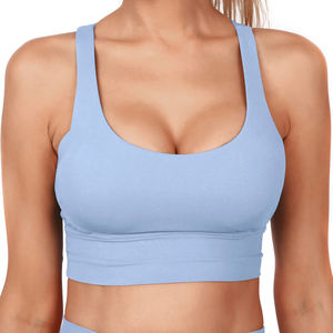 Women's Gray Racerback Sports Bra Scoop Neck Seamless Medium Support Yoga Fitness <b>Top</b> Solid Color Breathable Active Wear - Product Image 6