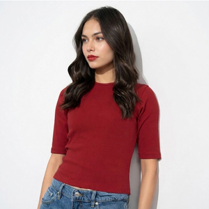 Women's Crew Neck Breathable Eco-Friendly Quick Dry Leisure Top with Slim Fit 100% Cotton Jersey for Everyday Wear <b>Spring</b>/Summer - Product Image 1