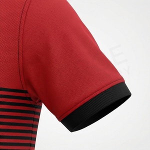 Polo à manches longues pour homme, rouge et noir, à blocs de couleur, design rayé, style décontracté, tricoté, avec poche sur le devant - Product Image 6