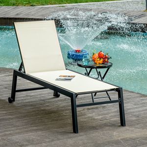 Sdraio da Esterno Bianco Crema con Schienale Reclinabile a 5 Posizioni, Lettino da Patio con 2 Ruote per Piscina, Spiaggia, Prato - Product Image 2