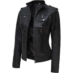 Women Real Leather <b>Jacket</b> Black Punk Rock Moto Bomber Slim Fit Outerwear Coat Top Selling Trendy Fashion Lady <b>Gothic</b> Streetwear - Product Image 4