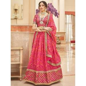 Precioso Rosa floral impreso Organza tradicional Lehenga Choli - Product Image 1