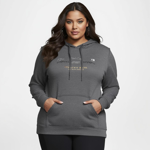 เสื้อฮู้ดดี้ผู้หญิงไซส์ใหญ่ ทรงปกติ ผ้าโพลีเอสเตอร์/ไนลอน ขนฟลีซ เสื้อกันหนาวมีกระเป๋าปักลาย รับผลิตแบบ OEM ODM - Product Image 5