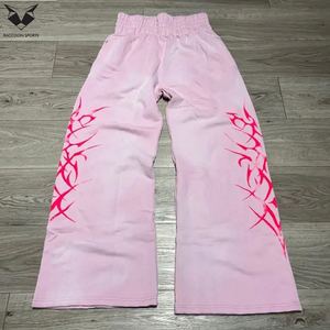 Street Wear High Waist Rhinestone Acid Washed Printing Men Wear Vintage Sun Faded Plus Size Baggy <b>Jogger</b> <b>Stacked</b> Flare Trousers - Product Image 5