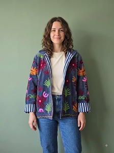 Morvi-Fab 2026 #64 Latest <b>Women</b>’s <b>Velvet</b> <b>Jacket</b> – Colorful Floral Embroidered Design with Striped Cuffs - Product Image 2