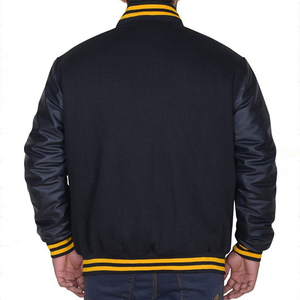 Custom <b>Men</b> <b>Leather</b> Sleeves Embroidery Leetrman Bomber <b>Jacket</b> Factory Custom Cotton Wool Slim Fit Varsity <b>Jacket</b> Coat - Product Image 3