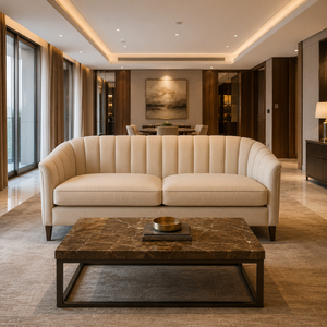Sofá de Tela Curvo Moderno de Lujo, 3 Plazas, Madera Maciza, Muebles de Salón para Sala de Estar, Hotel, Villa, Apartamento, Madera de Teca - Product Image 6