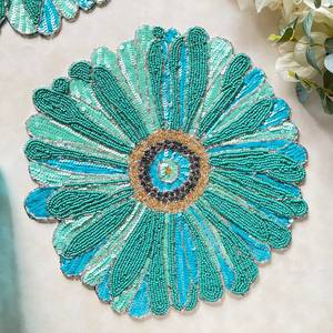 Juego de Manteles Individuales de Tela Hechos a Mano con Forma de Flor, Diseño con Cuentas Azul Claro, Ecológicos, Duraderos y Decorativos - Product Image 2