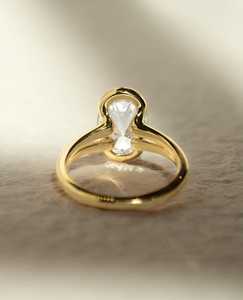 Anillo solitario de diamante de corte ovalado con engaste de media bisel para mujer, diamante cultivado en laboratorio de 3.01CT con oro macizo de 14K, para compromiso nupcial o promesa. - Product Image 3