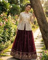 Lehenga Choli en Coton Pur Jaam avec Blouse Richement Brodée, Dupatta Vintage Brodé, Jupe Évasée de 8 Mètres pour Festival (111 lehngha choli mee)