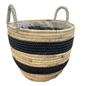 Panier de rangement rond en jonc de mer naturel, style élégant, tressé à la main avec poignées, pour la lessive, vente en gros, fabricant vietnamien - Product Image 1