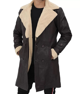 <b>Men</b> Genuine <b>Shearling</b> Leather Coat Double Breasted <b>Jacket</b> Custom Made Winter Sheepskin Coat - Product Image 1