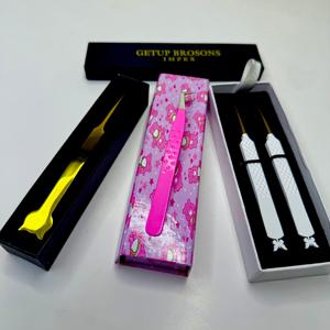 แหนบต่อขนตาปลายโค้ง/ปลายเรียบ/ปลายไฟเบอร์ สแตนเลสสตีลเคลือบสีเงินแบบผง 45/90/ตรง พร้อมด้ามจับแบบเพชร - Product Image 2