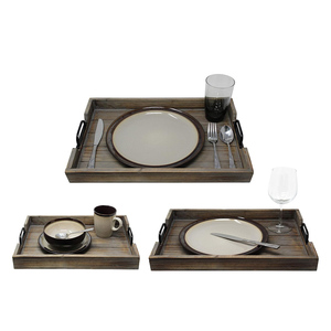 Lot de 3 plateaux modernes faits à la main en bois de pin écologiques avec poignées pour la tenue de bougies et l'affichage des aliments - Product Image 2