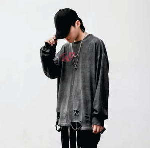 T-shirt à manches longues surdimensionné pour homme MANTIC ENTERPRISE avec logo sur le devant, style streetwear, jersey de coton blanc, col rond - Product Image 6