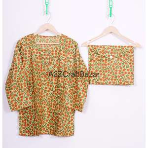 Pyjama en coton tricoté 100% à imprimé floral pour femme, manches trois quarts, taille élastique, longueur intégrale, décontracté, respirant et séchage rapide pour l'automne - Product Image 2