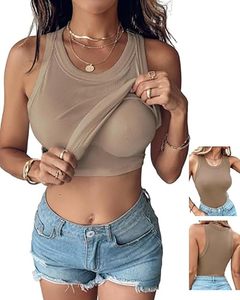 Camiseta sin mangas personalizada para mujer, tejida, cuello redondo, sin mangas, informal, transpirable, de spandex y poliéster, estilo crop top, corta. - Product Image 1