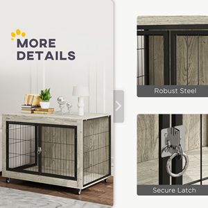 39\" Gray Dog Crate Furniture Side <b>Table</b> <b>with</b> <b>Wheels</b> Interchangeable Side Door for Large Dogs - Product Image 6
