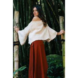 กระโปรงแม็กซี่เอวสูงทรงเอไลน์สีแดงสนิมผูกข้างสไตล์โบฮีเมียนลำลองสำหรับฤดูร้อนสำหรับผู้หญิง - Product Image 4