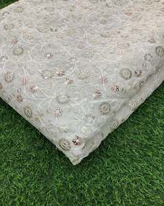 Luxury Sequin Embroidery Lace Fabric Floral Beaded Mesh Fabric African Wedding Party Dress Material - Product Image 3