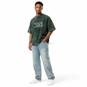 Custom Acid Wash Streetwear Men's T-Shirt Bulk Wholesale OEM Cotton Blank Tee Plain Custom <b>Logo</b> Printing Casual 320g Short - Product Image 1