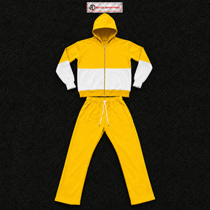 Yellow <b>White</b> Color Block Tracksuit <b>Men</b> Full Zip Hoodie With Matching <b>Jogger</b> Pants Premium Two Piece Sports Outfit Modern Casual - Product Image 5